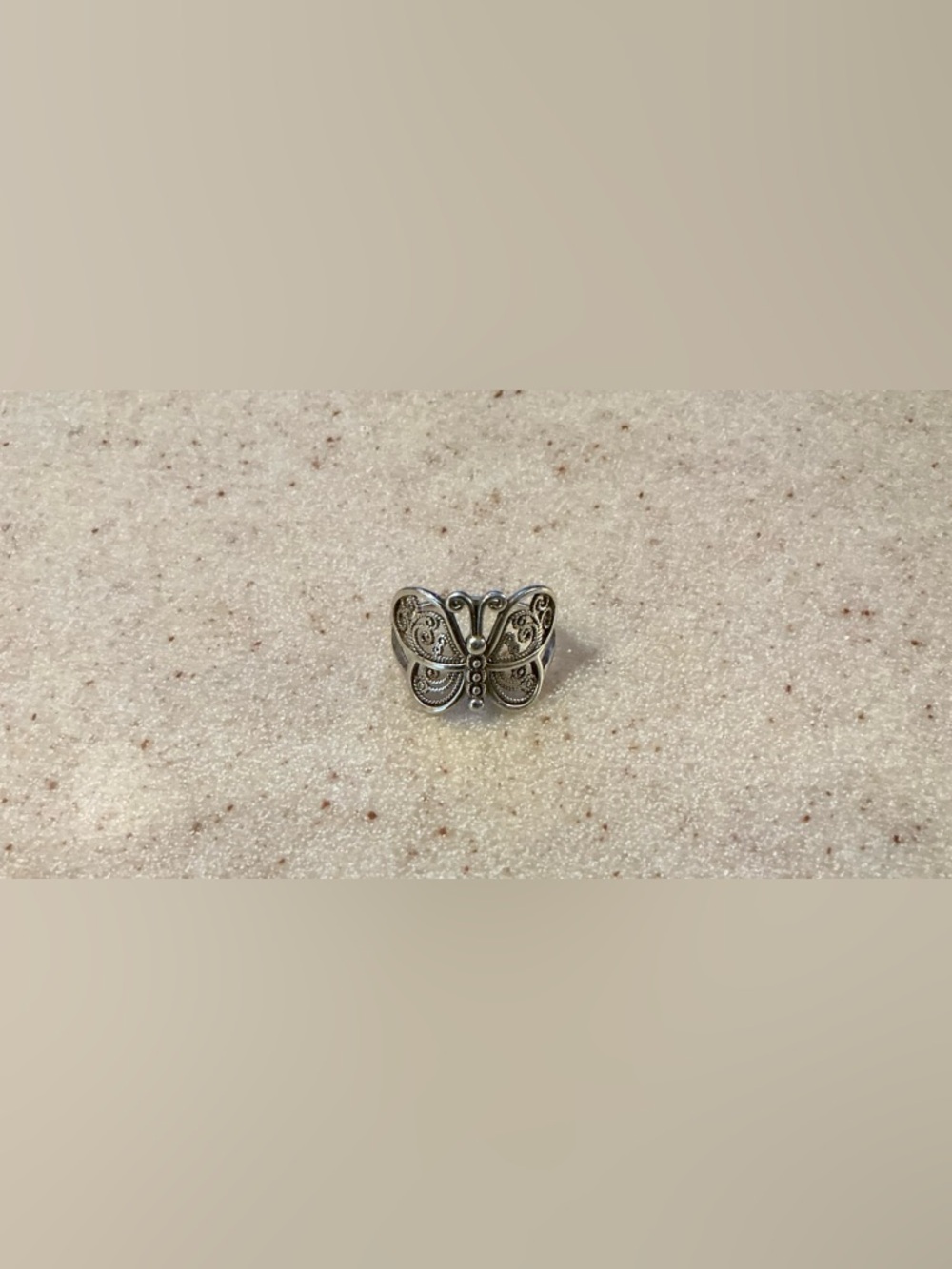 Butterfly Filigree Silver Tone Women's Ring 925
